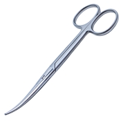 Precision Curved Enucleation Scissors, Ring Handle, Polished Finish On Medium Curved And Heavy Rounded blades, Blunt Tips, 44mm Mid Screw To Tip, And Overall Length Of 5 1/4" (135mm)  